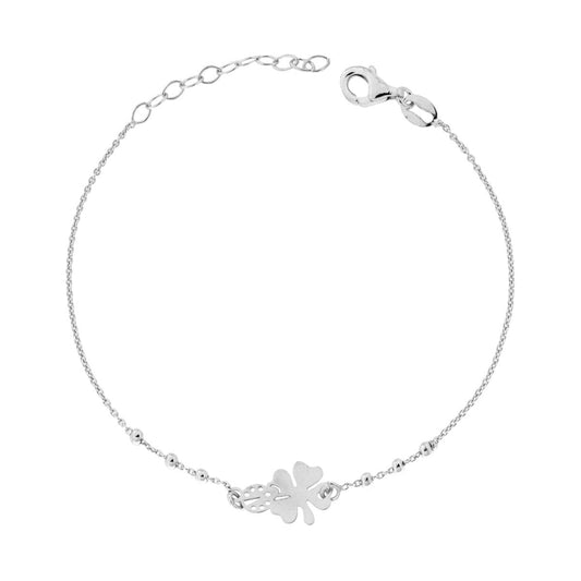 Armband mit diamantierter Forzatina, mit Vierblättrigem Kleeblatt und Marienkäfer aus 925er Silber, rhodiniert galvanisch - MeinSchmuckShop