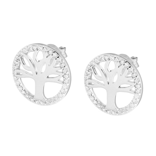 Ohrringe Baum des Lebens mit weißen Cubic-Zirkonia aus 925er Silber, galvanisch rhodiniert. - MeinSchmuckShop