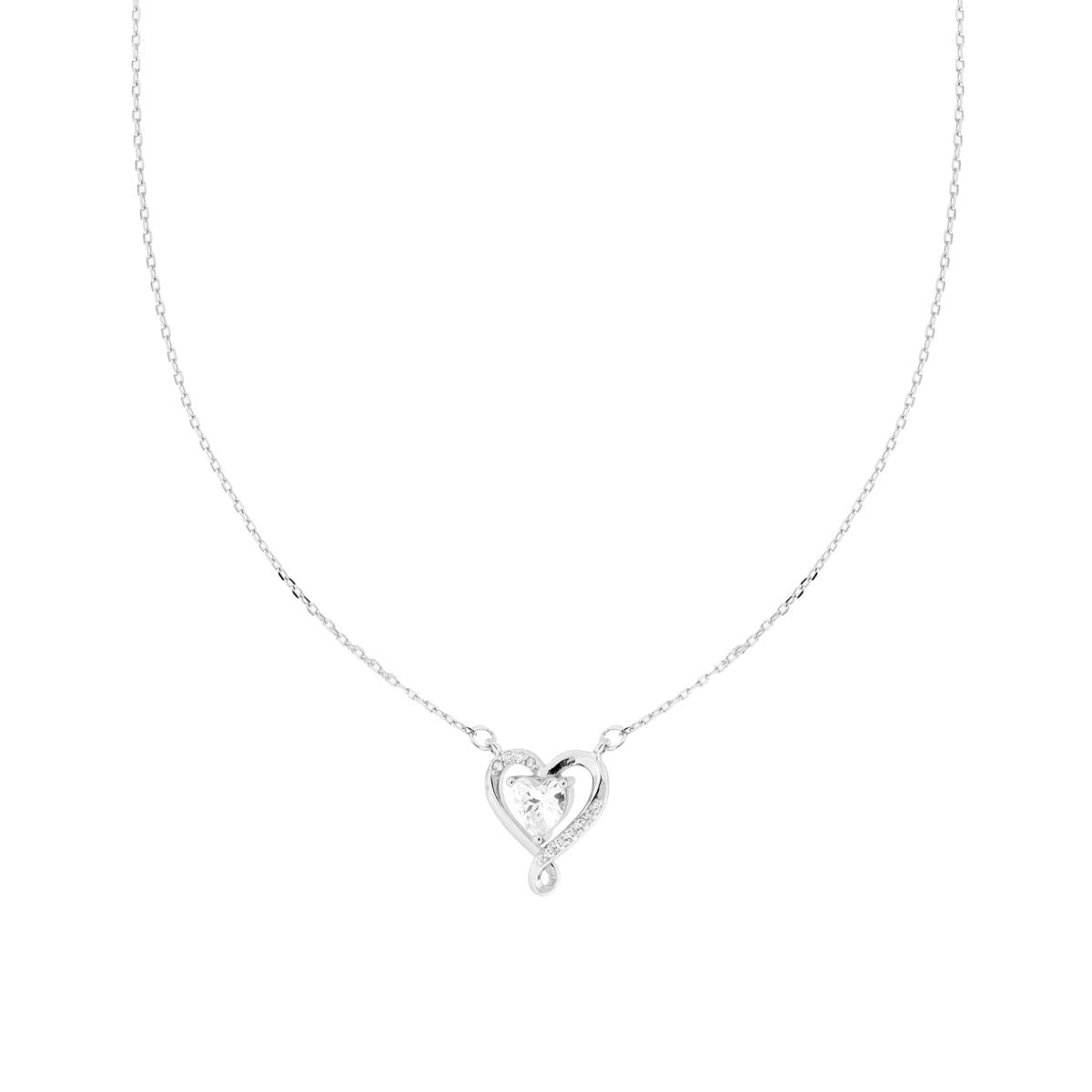 Halskette – Forzatina-Kette diamantiert, mit Herz und weißen Cubic Zirconia, in 925er Silber rhodiniert. - MeinSchmuckShop