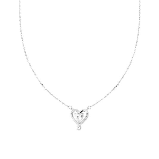 Halskette – Forzatina-Kette diamantiert, mit Herz und weißen Cubic Zirconia, in 925er Silber rhodiniert. - MeinSchmuckShop