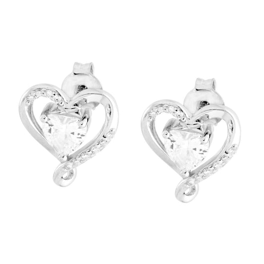 Ohrringe Herzform und weiße Cubic Zirconia aus 925er Silber, rhodiniert - MeinSchmuckShop