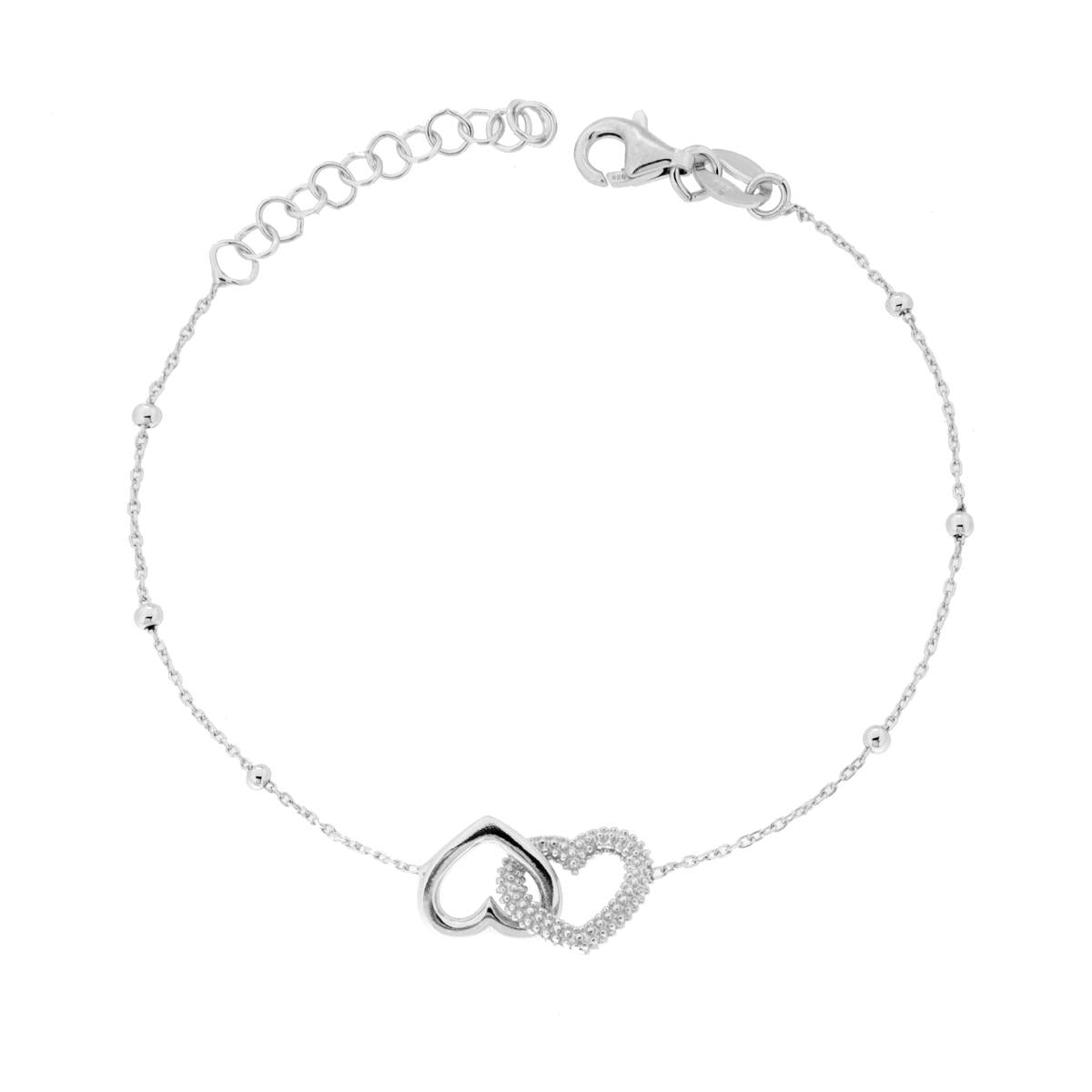 Armbandkette Forzatina diamantiert mit gekreuzten Herzen aus 925er Silber, rhodiniert galvanisch - MeinSchmuckShop