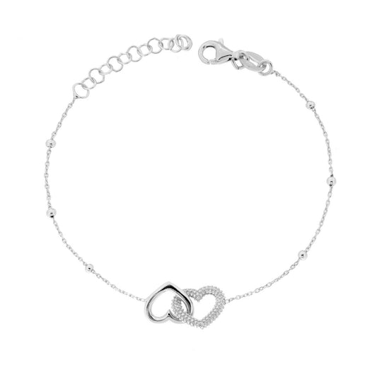 Armbandkette Forzatina diamantiert mit gekreuzten Herzen aus 925er Silber, rhodiniert galvanisch - MeinSchmuckShop