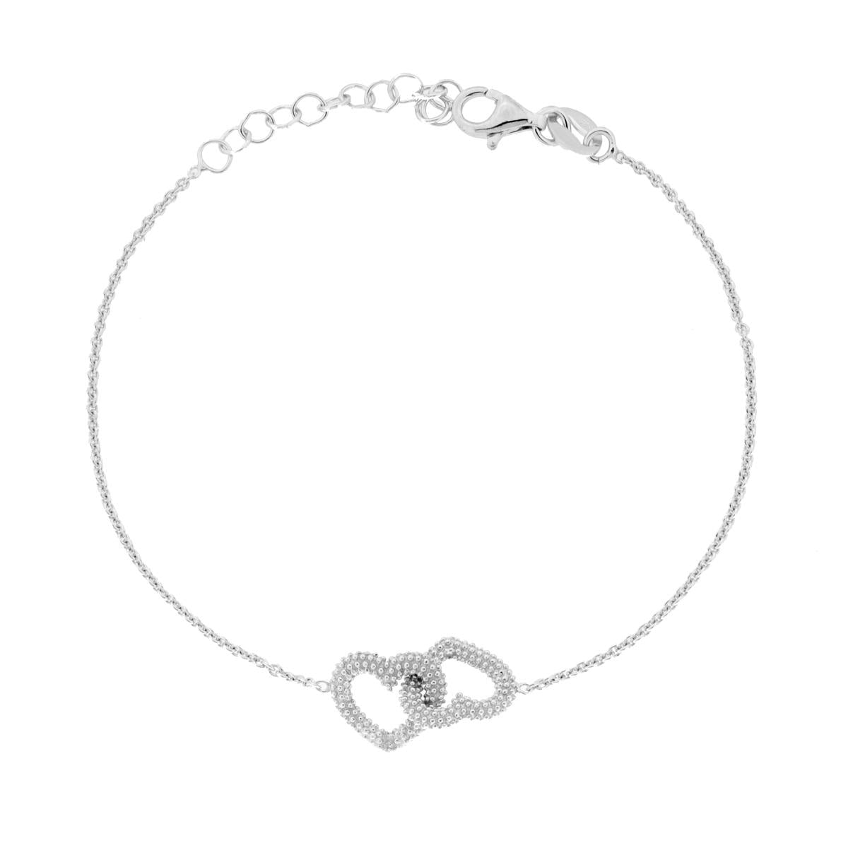 Armband aus Forzatina-Kette, diamantiert, mit verschlungenen Herzen, 925er Silber, rhodiniert galvanisch beschichtet - MeinSchmuckShop