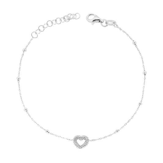 Kettenarmband Forzatina, diamantierte Glieder, mit rhodiniertem Herz, aus Silber 925 galvanisch rhodiniert - MeinSchmuckShop