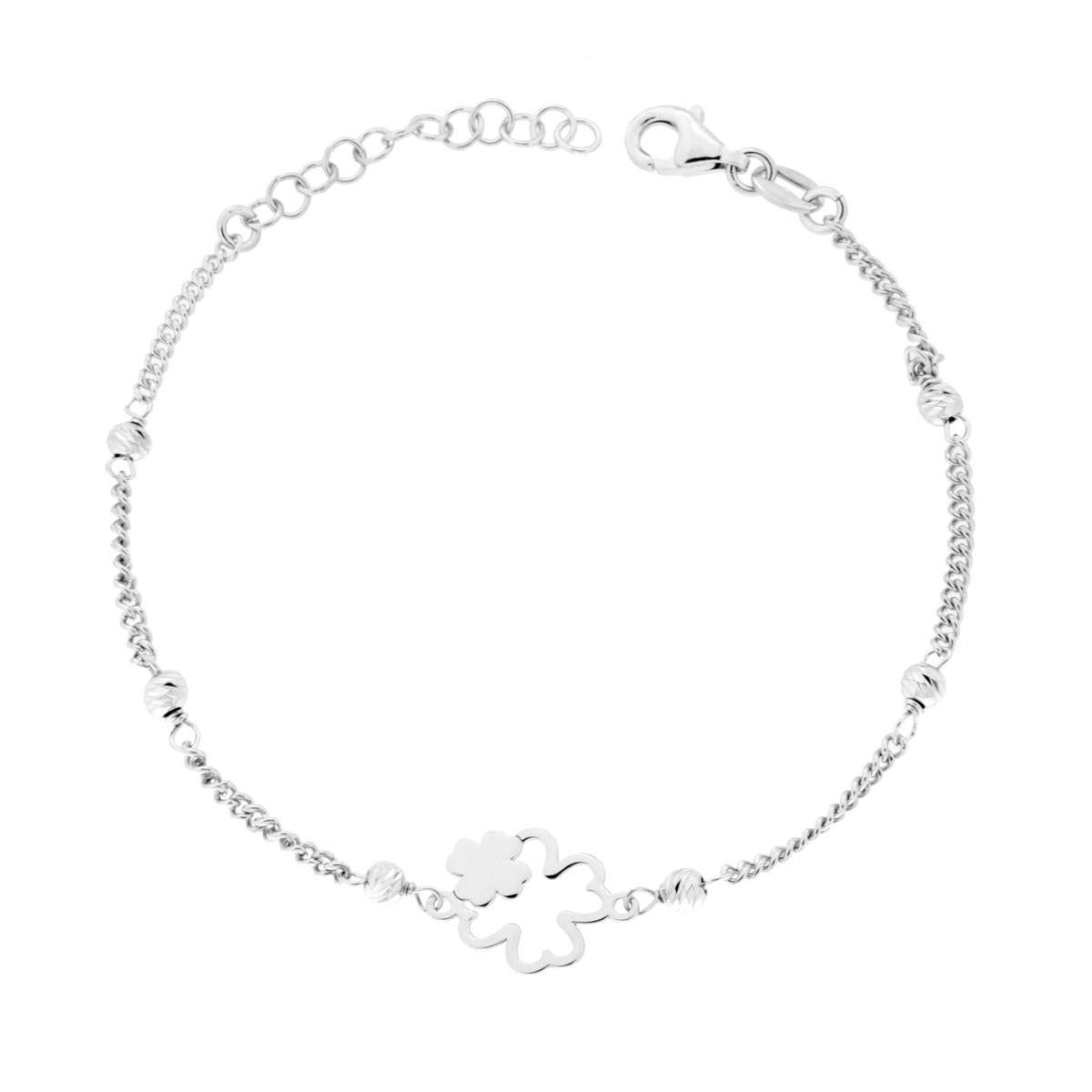 Grumetta-Kettenarmband diamantiert mit vierblättrigen Kleeblättern aus 925er Silber rhodiniert - MeinSchmuckShop