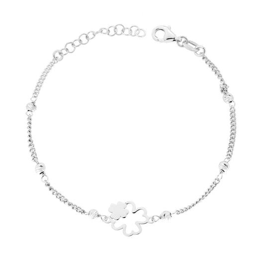 Grumetta-Kettenarmband diamantiert mit vierblättrigen Kleeblättern aus 925er Silber rhodiniert - MeinSchmuckShop