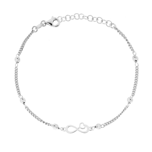Armband Kette Grumetta Diamantierte mit Unendlichkeit und Herz aus Silber 925 rhodiniert galvanisch - MeinSchmuckShop