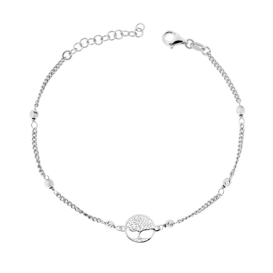 Diamantierte Grumetta-Kette-Armband mit Baum des Lebens aus 925er Silber, rhodiniert galvanisch - MeinSchmuckShop