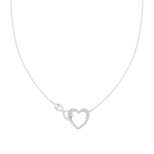 Halskette aus einer Forzatina-Kette, diamantiert, mit Unendlichkeitssymbol und Herz, mit weißen Cubic Zirconia, Silber 925, rhodiniert galvanisch - MeinSchmuckShop