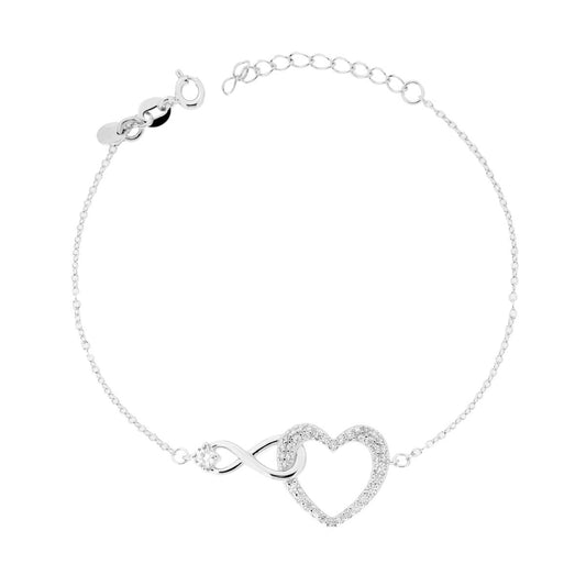 Armband mit Forzatina-Kette, diamantiert, Unendlichkeit und Herz, mit Cubic Zirconia, aus 925er Silber rhodiniert - MeinSchmuckShop