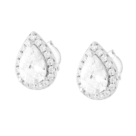 Ohrringe mit Punto-Luce Tropfen Weiß, umrahmt von weißen Cubic Zirconia, aus 925er Silber rhodiniert - MeinSchmuckShop