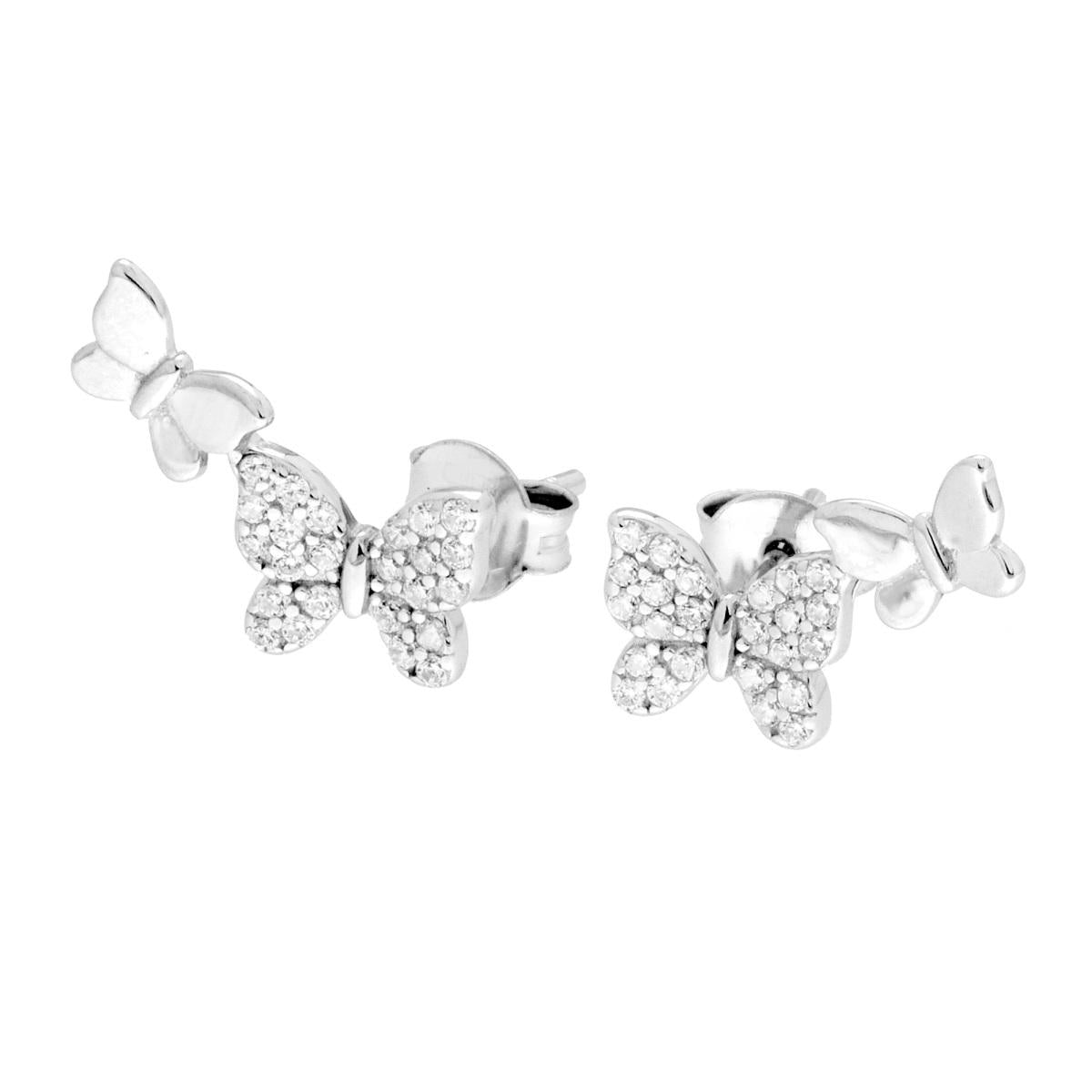 Ohrringe Schmetterlinge mit weißen Cubic Zirconia aus 925er Silber rhodiniert - MeinSchmuckShop