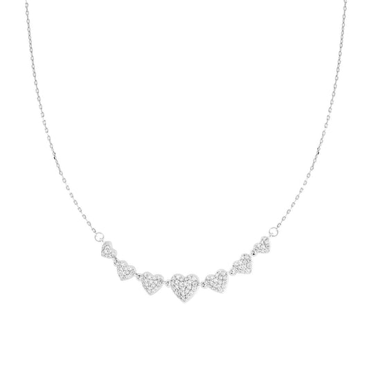 Kette mit Diamantbesatz, Herzen und weißen Cubic Zirconia in 925er Silber rhodiniert galvanisch - MeinSchmuckShop
