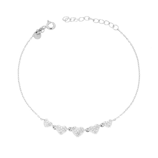 Armbandkette Forzatina Diamantiert mit Herzen und weißen Cubic Zirconia aus 925er Silber, rhodiniert - MeinSchmuckShop