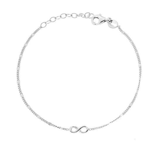 Armband mit Grumetta-Kette, diamantiert, mit Unendlichkeitssymbol, aus 925er Silber rhodiniert galvanisch. - MeinSchmuckShop
