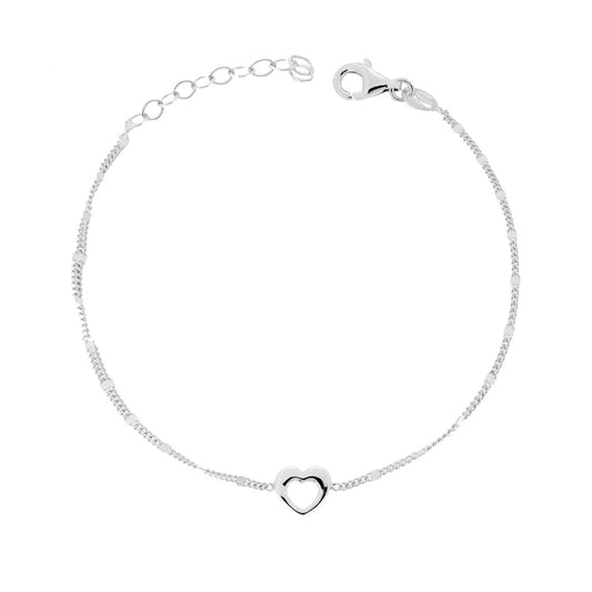 Diamantierte Grumetta-Kette Armband mit Herz aus 925er Silber, rhodiniert - MeinSchmuckShop