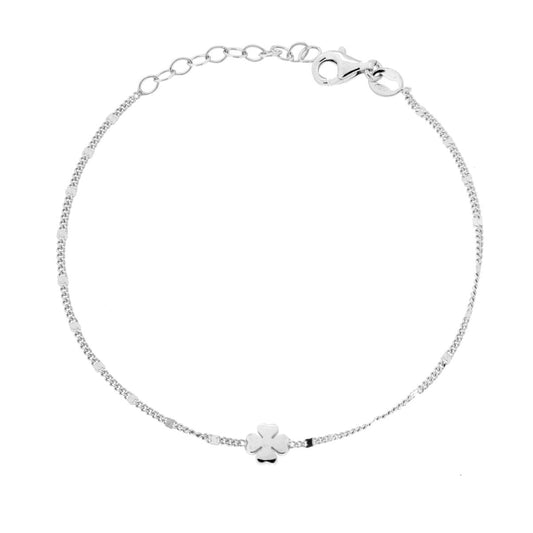 Armband mit Grumetta-Kette, diamantiert, mit Vierblättrigem Kleeblatt, Silber 925 rhodiniert. - MeinSchmuckShop
