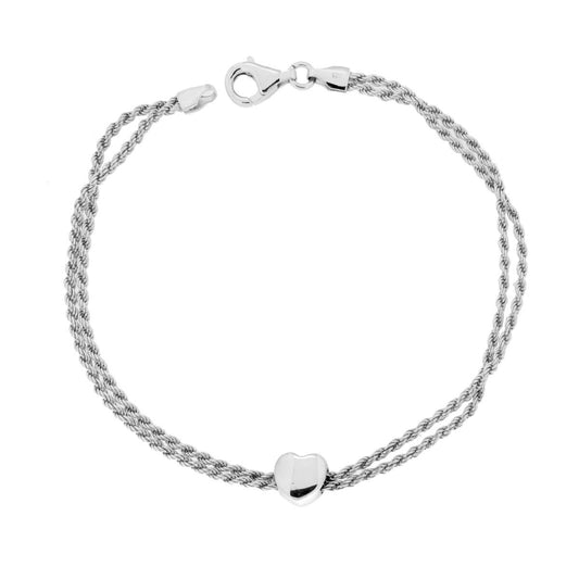 Armband mit zwei Fäden, Diamantierte Rope-Kette, mit bombiertem Herz, aus 925er Silber, galvanisch rhodiniert - MeinSchmuckShop