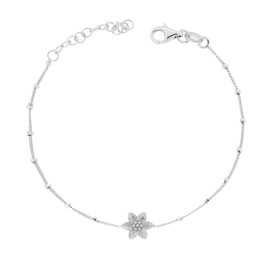 Armband mit Grumetta-Kette, diamantiert, mit Blume aus 925er Silber, rhodiniert galvanisch. - MeinSchmuckShop