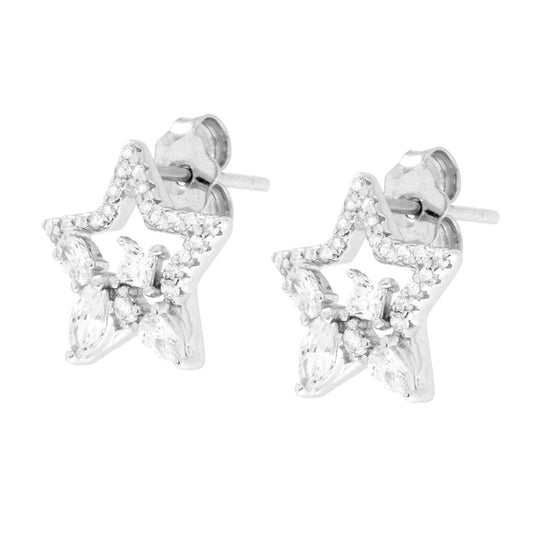 Ohrringe Sterne mit weißen Cubic Zirconia aus Sterlingsilber 925, rhodiniert - MeinSchmuckShop