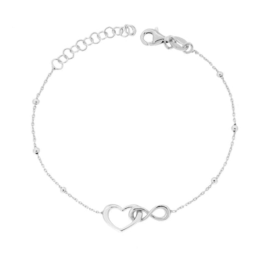 Armband mit Forzatina-Kette, diamantbesetzt, mit Herz und Unendlichkeit, aus 925er Silber, rhodiniert (galvanisch) - MeinSchmuckShop