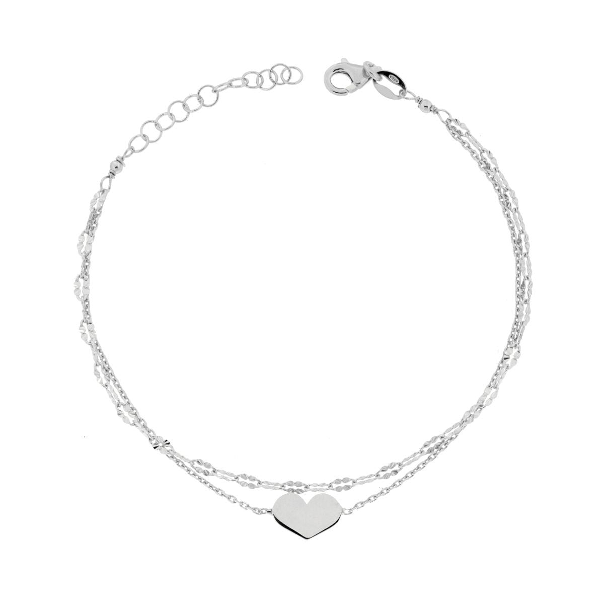 Armband aus zwei Fäden, Forzatina-Kette diamantiert und Vierblätter-Kette diamantiert, mit Herz aus 925er Silber, galvanisch rhodiniert - MeinSchmuckShop
