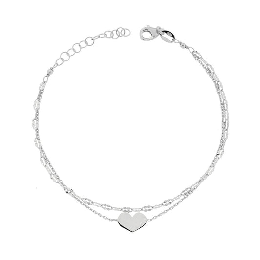 Armband aus zwei Fäden, Forzatina-Kette diamantiert und Vierblätter-Kette diamantiert, mit Herz aus 925er Silber, galvanisch rhodiniert - MeinSchmuckShop