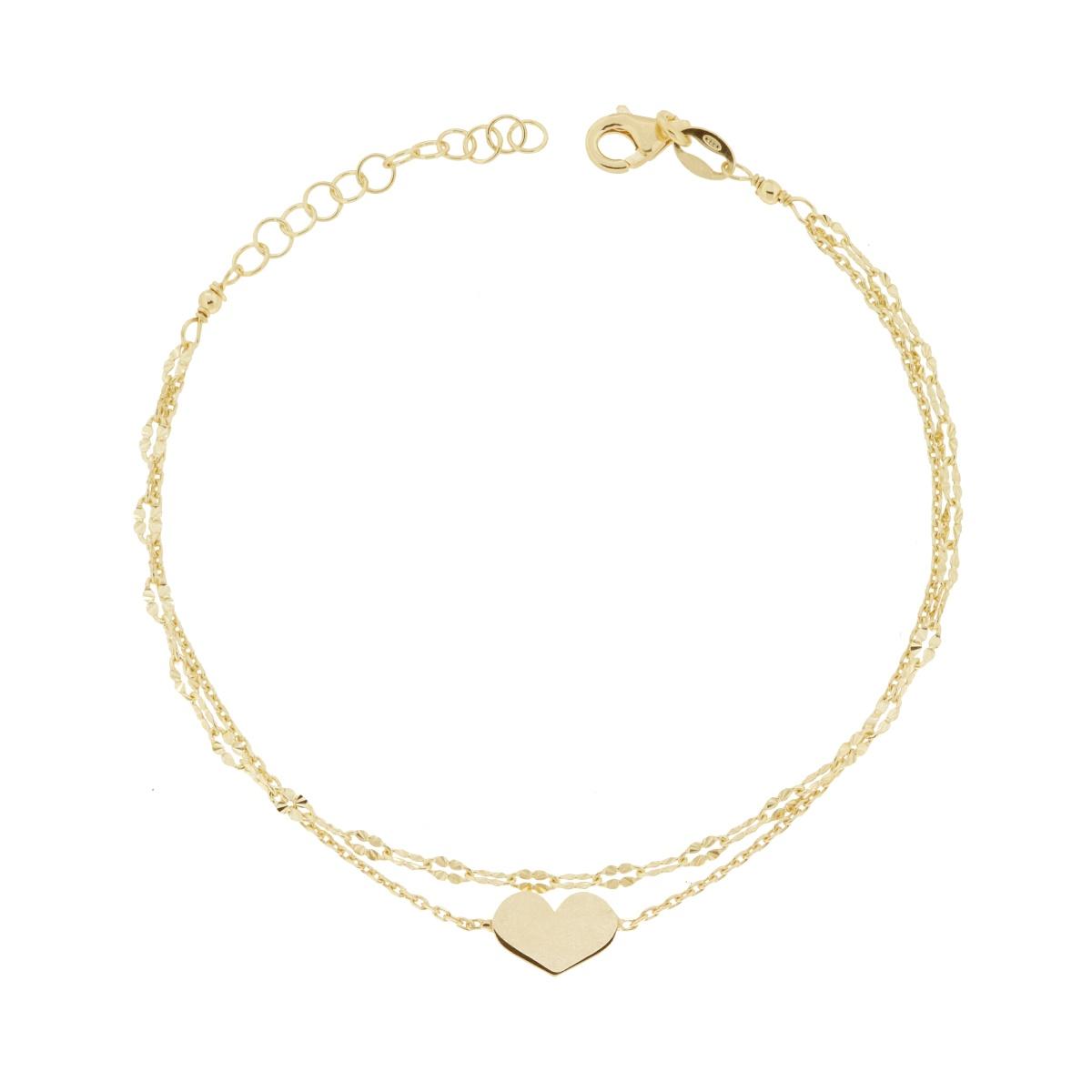 Armband aus zwei Strängen: Forzatina-Diamantkette und Vierblättrige Kleeblatt-Kette diamantiert mit Herz aus Silber 925, vergoldet. - MeinSchmuckShop