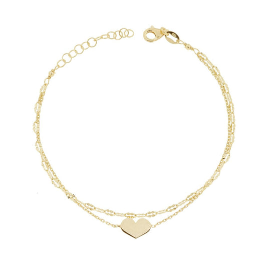 Armband aus zwei Strängen: Forzatina-Diamantkette und Vierblättrige Kleeblatt-Kette diamantiert mit Herz aus Silber 925, vergoldet. - MeinSchmuckShop