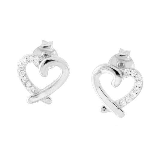 Herz-Ohrringe mit weißen Cubic Zirconia in Silber 925 rhodiniert - MeinSchmuckShop