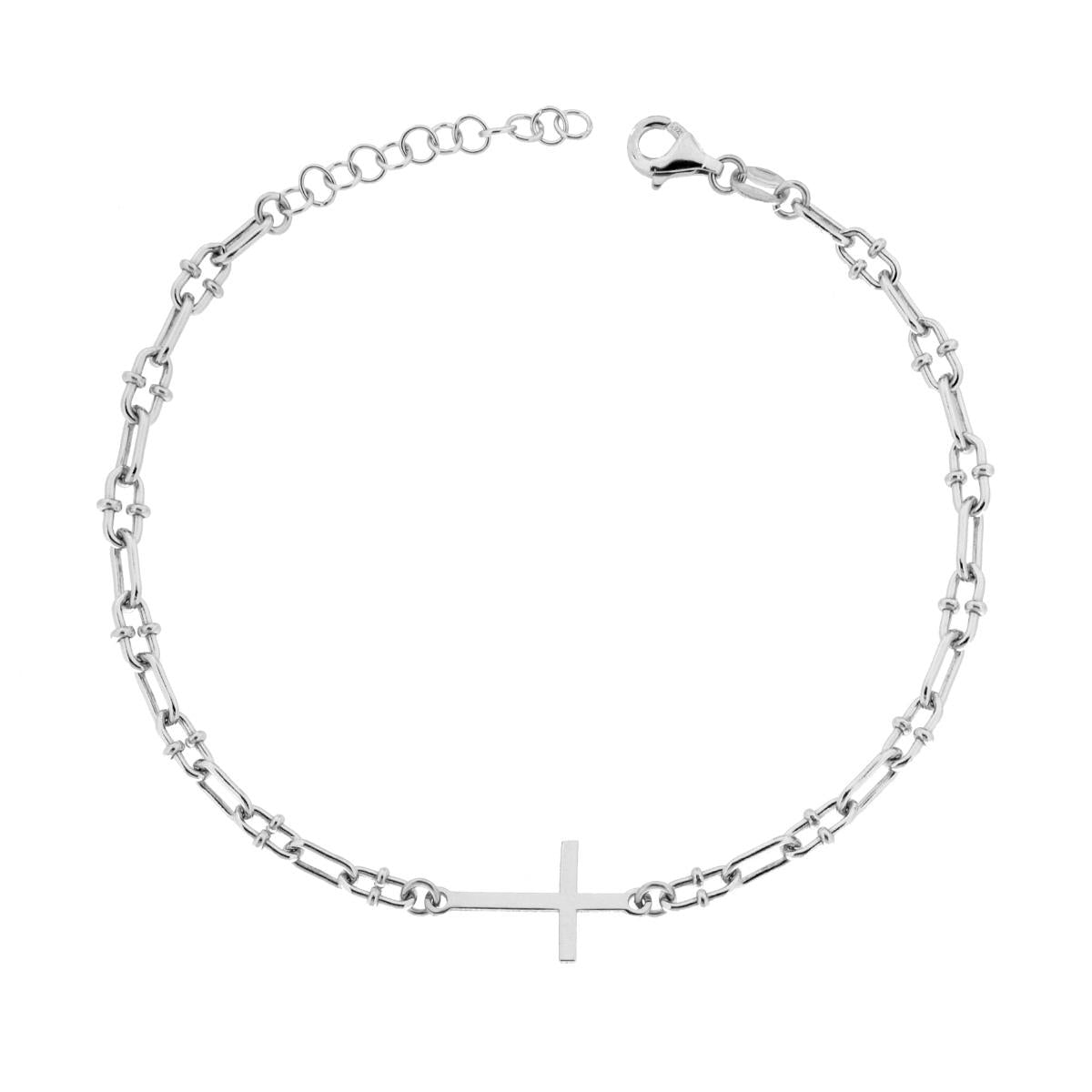 Armbandkette Forzatina Allungata mit Kreuz aus 925er Silber, galvanisch rhodiniert - MeinSchmuckShop
