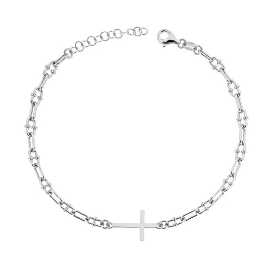 Armbandkette Forzatina Allungata mit Kreuz aus 925er Silber, galvanisch rhodiniert - MeinSchmuckShop