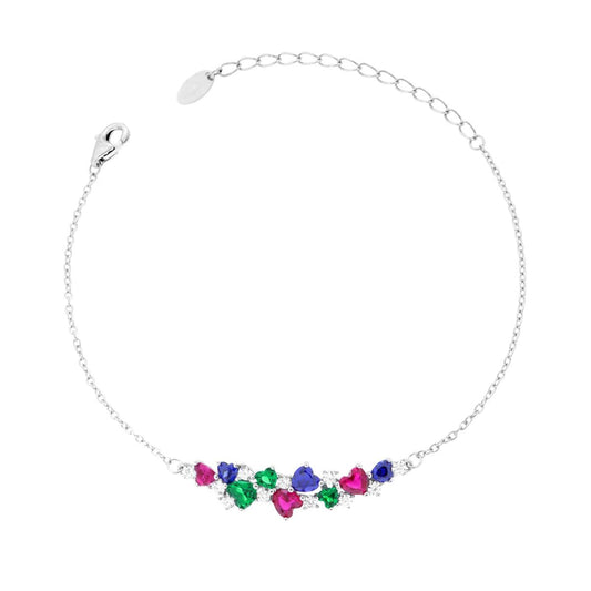 Armband mit Forzatina-Kette und Herzen aus multicolor Cubic Zirconia, Silber 925, rhodiniert - MeinSchmuckShop