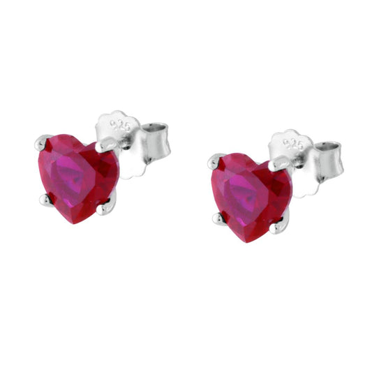 Ohrringe Punto Luce Herz 7 mm kubisches Zirkonoxid rubinrot aus Silber 925, Rhodium-beschichtet - MeinSchmuckShop