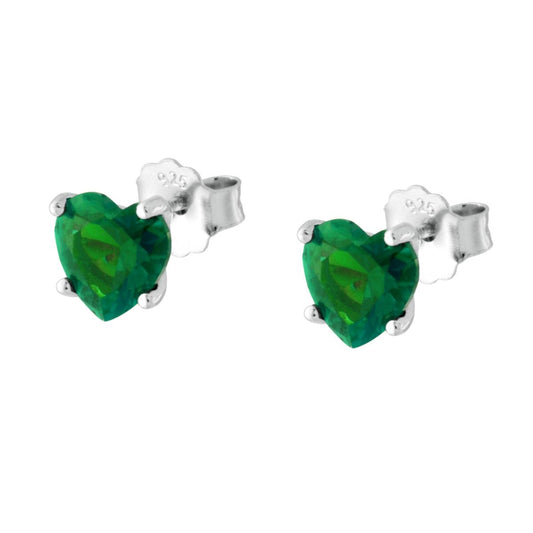 Ohrringe Punto Luce Herz 7 mm Kubisches Zirkonoxid Smaragdgrün aus Silber 925 rhodiniert - MeinSchmuckShop