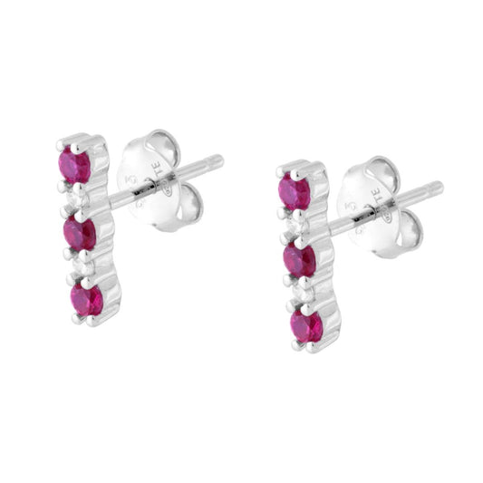 Ohrringe in Barretta-Form mit Cubic Zirconia Rubinrot und Weiß, aus 925er Silber, rhodiniert. - MeinSchmuckShop