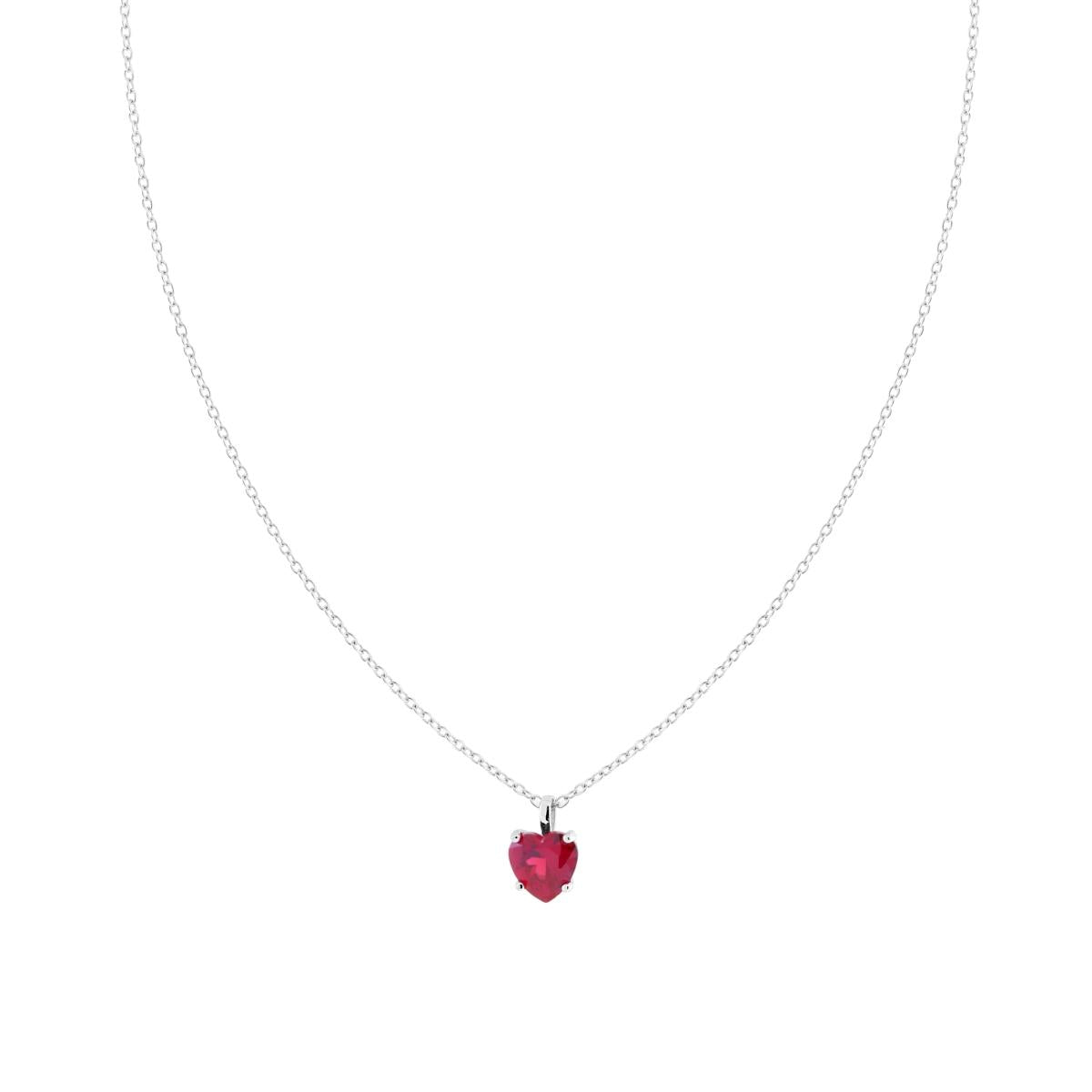 Halskette – Forzatina-Kette diamantiert, mit rotem Rubin-Herz und Cubic Zirconia, Silber 925, rhodiniert. - MeinSchmuckShop