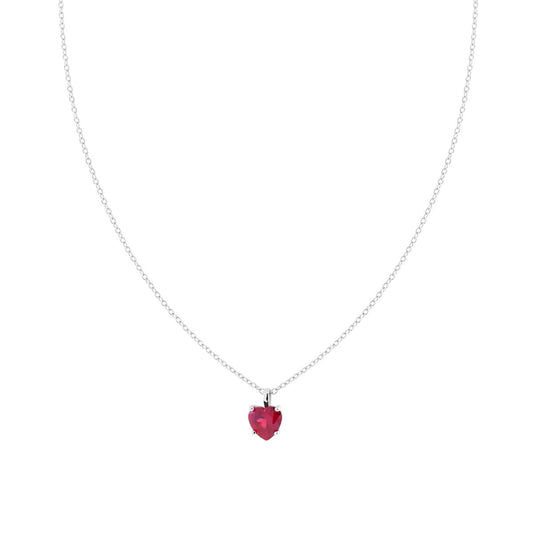 Halskette – Forzatina-Kette diamantiert, mit rotem Rubin-Herz und Cubic Zirconia, Silber 925, rhodiniert. - MeinSchmuckShop