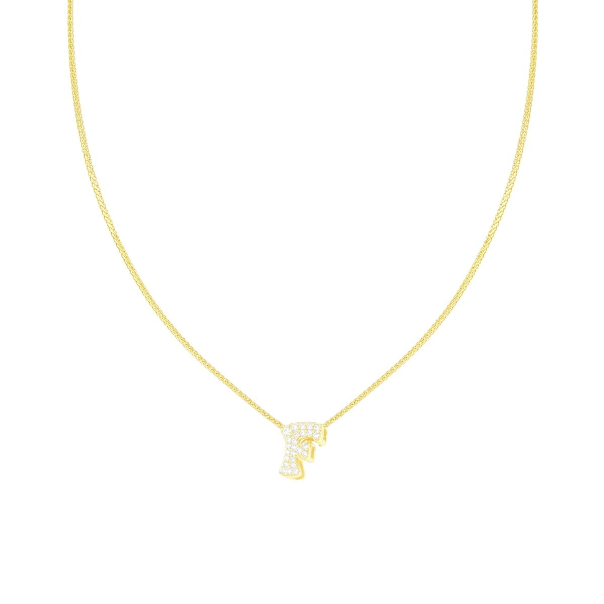 Weizenkette diamantiert mit Initial F und weißen Cubic Zirconia, aus 925er Silber, galvanisch vergoldet - MeinSchmuckShop