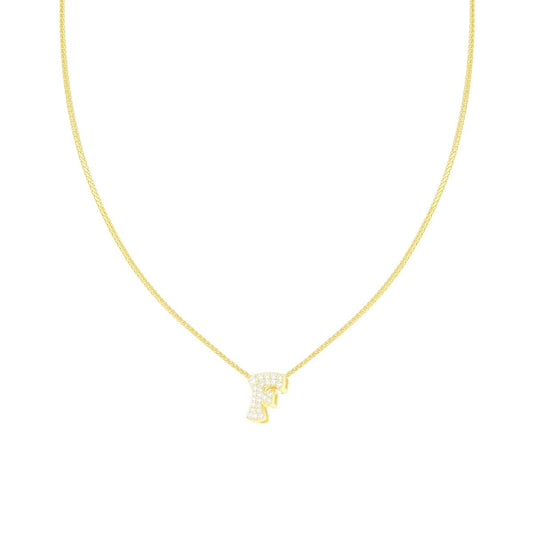 Weizenkette diamantiert mit Initial F und weißen Cubic Zirconia, aus 925er Silber, galvanisch vergoldet - MeinSchmuckShop