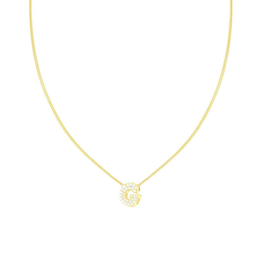 Halskette mit diamantierter Weizenkette, Initial G und weißen Cubic Zirconia, aus Silber 925, galvanisch vergoldet - MeinSchmuckShop