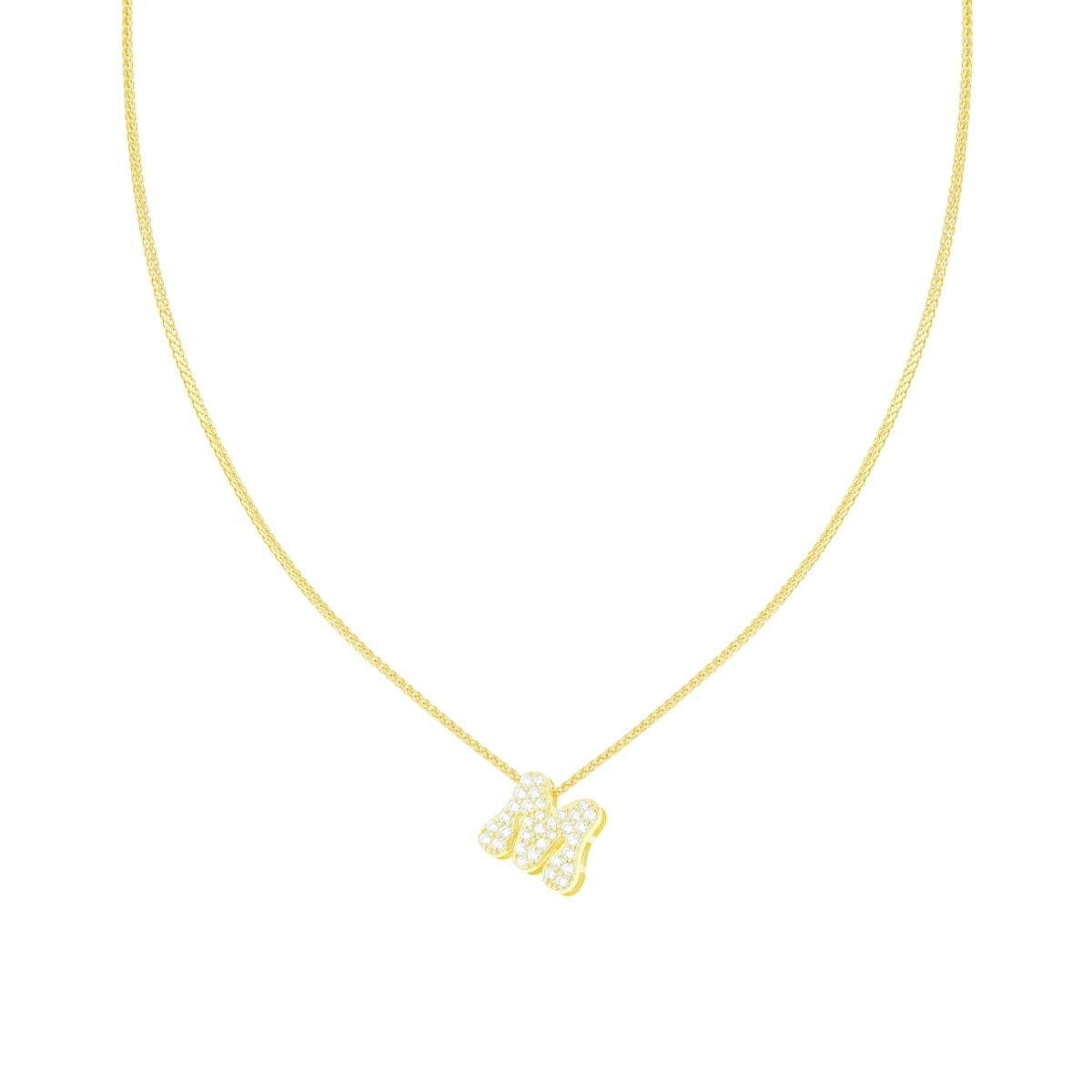 Halskette aus diamantierter Spiga-Kette, mit Initial M und weißen Cubic Zirconia, Silber 925, vergoldet - MeinSchmuckShop