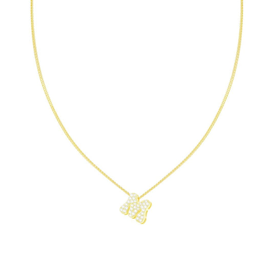 Halskette aus diamantierter Spiga-Kette, mit Initial M und weißen Cubic Zirconia, Silber 925, vergoldet - MeinSchmuckShop