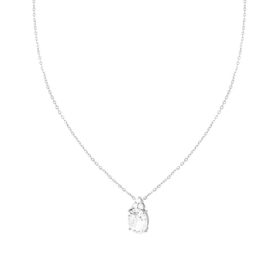 Kette, feine Ankerkette, mit ovalem Punto-Luce Stein, weißen Cubic Zirconia, aus 925er Silber rhodiniert - MeinSchmuckShop