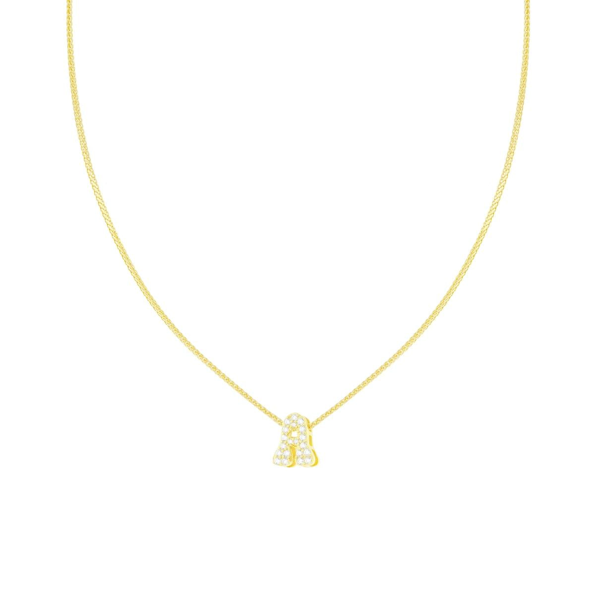 Diamantierte Spiga-Kette mit Initial A und weißen Cubic Zirconia; Silber 925, galvanisch vergoldet. - MeinSchmuckShop