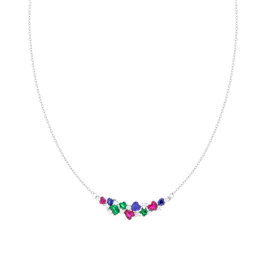 Kette aus Feinstrang mit mehrfarbigen Cubic-Zirconia-Herzen, Silber 925 rhodiniert - MeinSchmuckShop