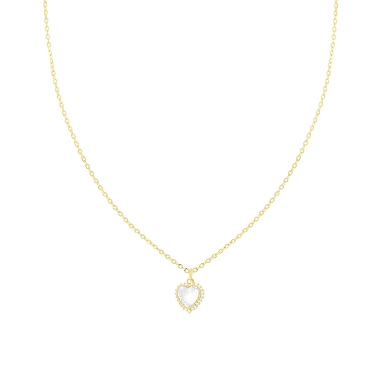 Kette Forzatina diamantiert mit weißem Herz, umrundet von weißen Cubic Zirconia, aus 925er Silber, goldbeschichtet. - MeinSchmuckShop