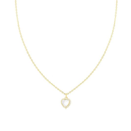 Kette Forzatina diamantiert mit weißem Herz, umrundet von weißen Cubic Zirconia, aus 925er Silber, goldbeschichtet. - MeinSchmuckShop