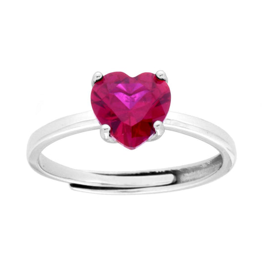 Solitärring mit rubinrotem Herz und Cubic Zirconia aus Silber 925, galvanisch rhodiniert - MeinSchmuckShop